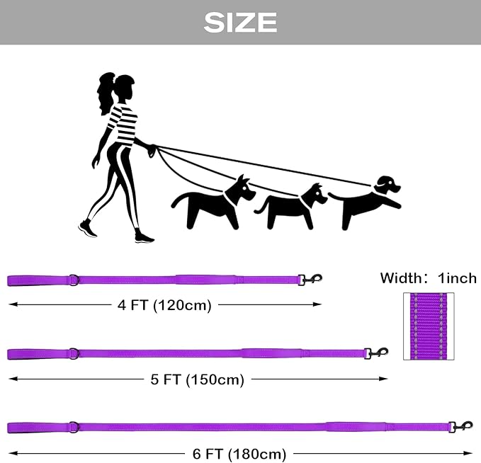 Joytale Dog Leash Heavy Duty for Large Dogs That Pull, Double Handle for Traffic Control, Double-Sided Reflective Leashes for Large Medium Dogs Night Safety, 6FT, Purple