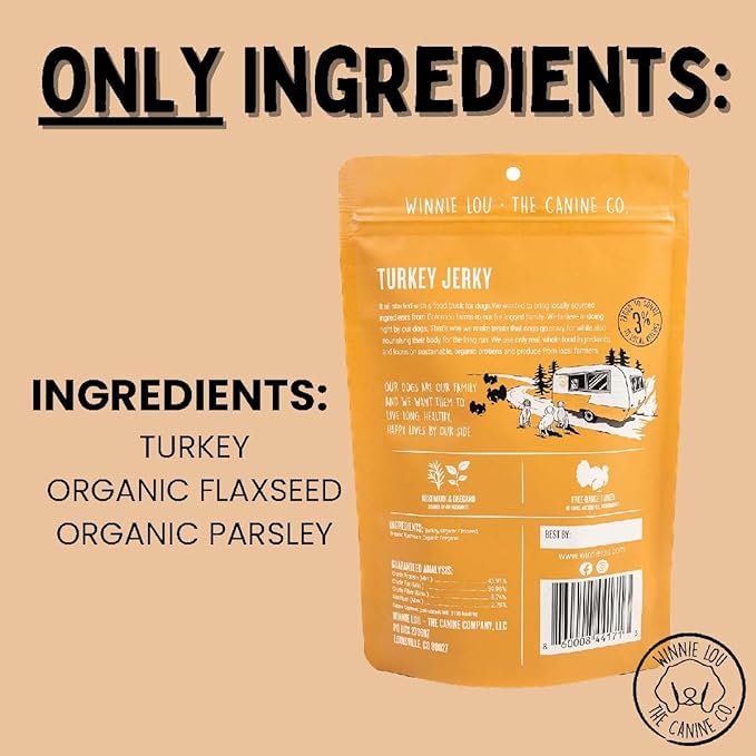 Winnie Lou Organic Turkey Jerky Dog Treats - Human Grade, All Natural, Healthy, Made in USA (2 Pack)