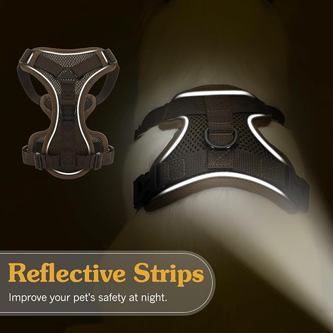 Cat Harness and Leash Set for Walking, Adjustable Kitten Vest Harness with Reflective Strip Breathable Mesh, Escape Proof Soft Pet Safety Vest for Cats, Kittens, Puppies, L Coffee