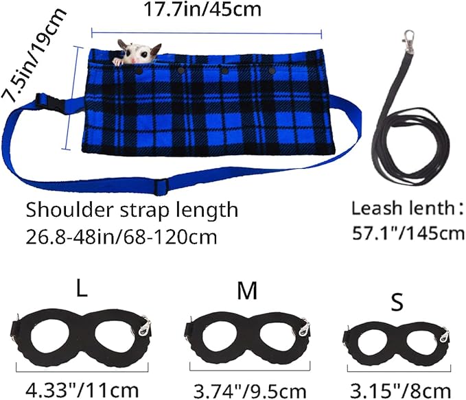 MANON ROSA Sugar Glider Pouch - Small Animal Carrier Bag with Harness Set for Bonding Sling for Reptile Pets Bearded Dragons Lizards Backpack Accessories for Outdoor Travel Walking Resting Blue