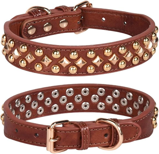 Spiked Dog Collar Soft Pu Leather Mushrooms Rivet Spike Studded Puppy Adjustable Pet Collars for Small Breeds (M, Brown3)