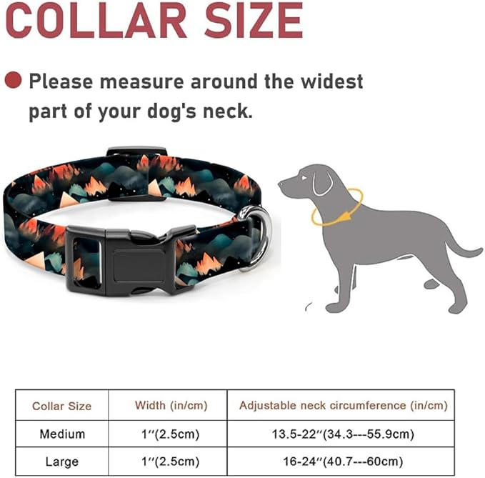 Dog Collar, Cute Dog Collar for Small Medium Large Dogs, Personalized Adjustable Soft Pet Collars with Quick Release Buckle for Walking Running, Fire Mountain