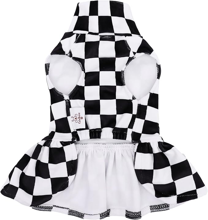 CuteBone Turtleneck Dog Velvet Dress Puppy Skirt Costume Pet Clothes Cat Apparel with Bow Hair Rope for Small Dogs CVD15M