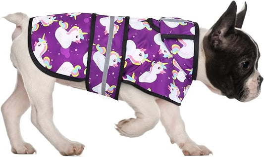HDE Dog Raincoat Hooded Slicker Poncho for Small to X-Large Dogs and Puppies Purple Unicorn Ducks - S