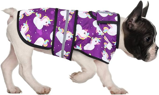HDE Dog Raincoat Hooded Slicker Poncho for Small to X-Large Dogs and Puppies Purple Unicorn Ducks - M