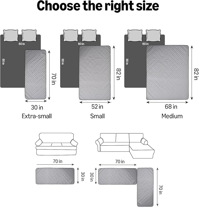 Amazon Basics Dog Bed Cover, Washable, Quilted Furniture Protector for Indoor Pets, Non-Slip Couch Cover Small, Gray