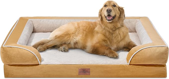 Comfort Expression Extra Large Dog Beds, XL Dog Beds Waterproof, Orthopedic Washable Dogs Beds with Bolster, Pet Sofa Couch with Removable Cover & Non-Slip Bottom(X-Large,Khaki)