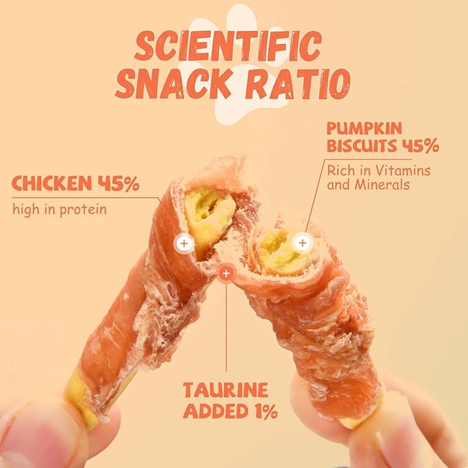 Dog Treats Pumpkin Biscuits Chicken Wrapped, Low Fat Healthy Chewy Training Treats for Small Medium Large Dogs