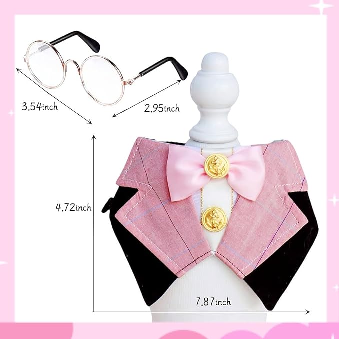 Dog & Cat Formal Wedding Bandana Collar with Bow Tie & Sunglasses (Pink)