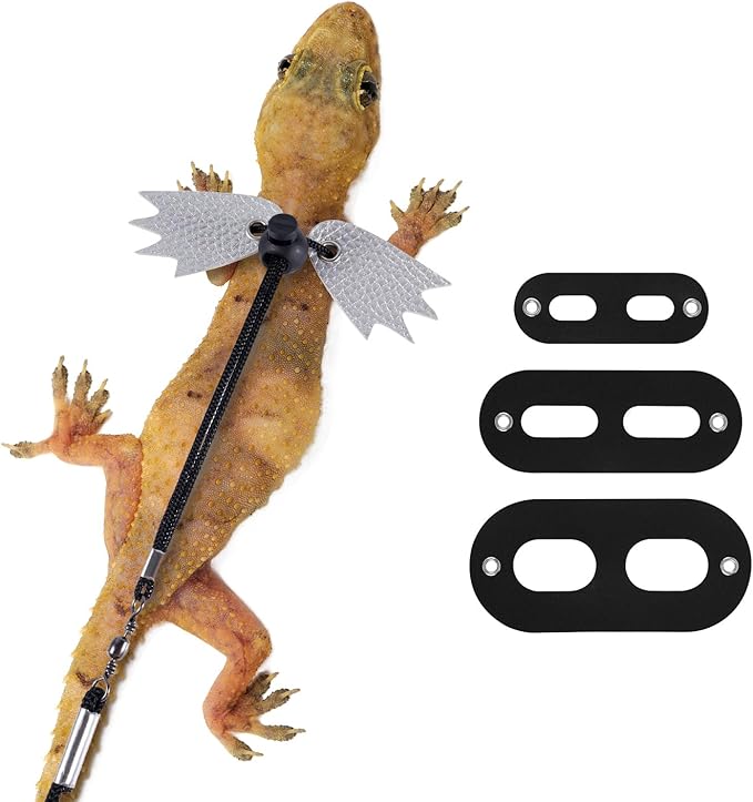 Bearded Dragon Lizard Leash Harness, Adjustable Lizard Leash Accessories Winged Bearded Dragon Rope with Hat and 3 Sizes Leather Harness for Lizard Chameleon Amphibian