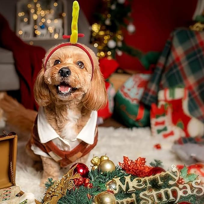 ANIAC Dog Antlers Headband Christmas Dog Outfit for Small Medium Large Dog Reindeer Costumes Pet Elk Head Accessories for Christmas Halloween (Yellow, Small)