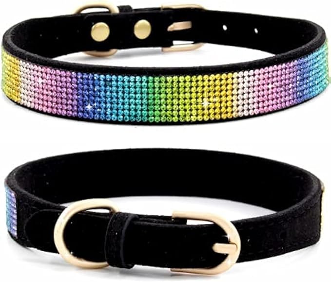 Rhinestone Dog Collar, Cute Dazzling Sparkling Soft Suede Leather Dog Cat Rhinestone Collar Crystal Diamond Pet Dog Puppy Collar (M, Black-3), Medium