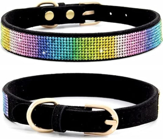 Rhinestone Dog Collar, Cute Dazzling Sparkling Soft Suede Leather Dog Cat Rhinestone Collar Crystal Diamond Pet Dog Puppy Collar (S, Black-3)