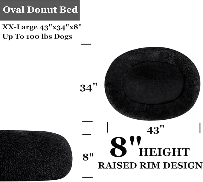 Coohom Oval Calming Donut Cuddler Dog Bed,Shag Faux Fur Cat Bed Washable Round Pillow Pet Bed(30"/36"/43") for Small Medium Dogs (XXL(43"x34"x8"), Dark Grey)