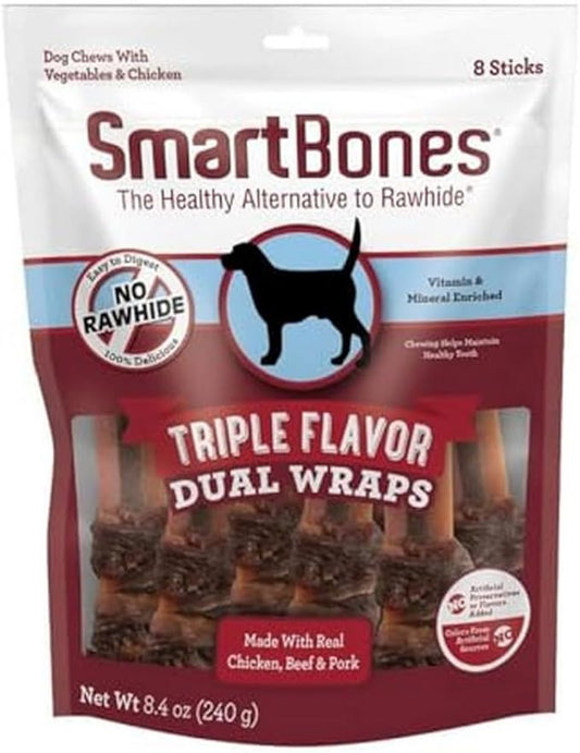 SmartBones Triple Flavor Dual Wraps, 1 Count (Pack of 8)