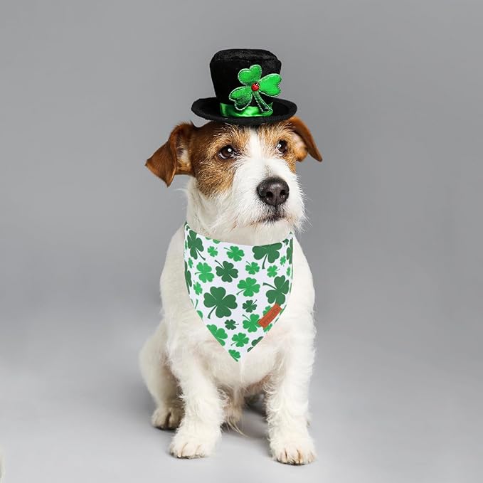 PTDECOR St. Patrick's Day Dog Bandana, Reversible Dog Scarf, Multi Size Offered, Green Shamrock Pet Bandanas for Medium Large Dogs Pets (St. Patrick's Day, Large)