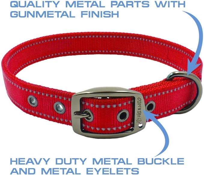 Max and Neo MAX Reflective Metal Buckle Dog Collar - We Donate a Collar to a Dog Rescue for Every Collar Sold (Large, RED)