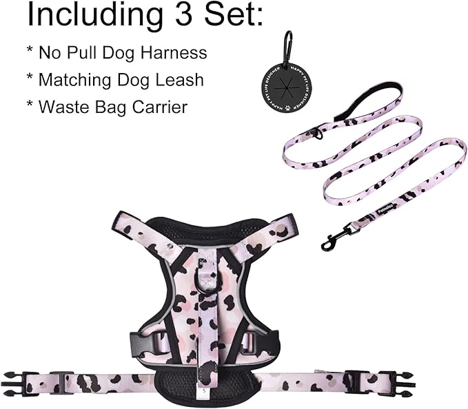 Petmolico Dog Harness for Small Dogs, Cute Harness Vest with Two Leash Clips and Soft Handle, Reflective Easy Walk Puppy Vest - Pink Leopard, Small