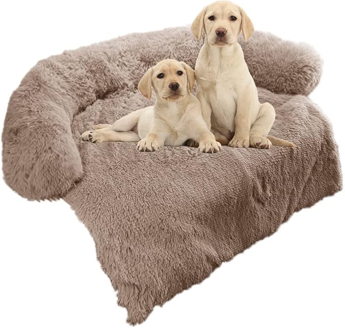 Calming Dog Bed Fluffy Plush Dog Mat for Furniture Protector with Removable Washable Cover for Large Medium Small Dogs and Cats (Medium(41x37x6), Camel)