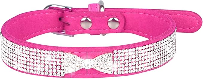 Cute Dog Collar with Bling Rhinestone, Fancy Crystal Diamond Glitter Pretty Jewel Soft Cat Collars for Small Medium Large Breed Dogs Girl Female Pet Puppy Kitten Terrier (L, Hot Pink4)