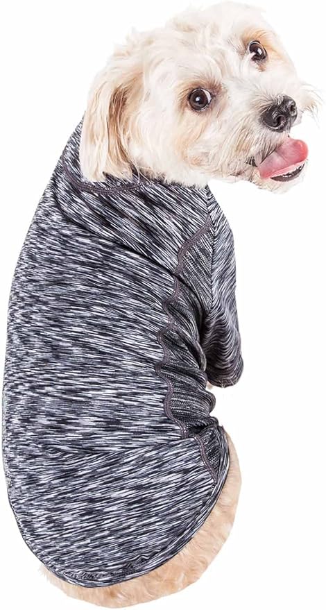 Pet Life ® Active 'Warf Speed' Heathred Dog Fitness and Yoga Pet T-Shirt Dog Clothes - Performance Dog T-Shirt with 4-Way-Stretch, Reflective and Quick-Dry Technology - Summer Dog Shirts