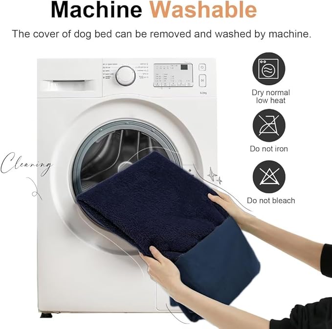Large Dog Bed Orthopedic Washable: Beds Bolster XL Bed Big XLarge Dogs Memory Foam Sofa Couch Waterproof Removable Cover - Navy Blue