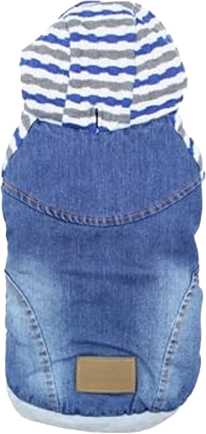 Parisian Pet Basic Dog Hoodie - Lightweight Denim Striped Sweatshirt - Pullover With Leash Hole and Pockets - Blue Cotton Clothes for Large Dogs - 3XL