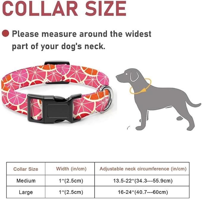 Dog Collar, Cute Dog Collar for Small Medium Large Dogs, Personalized Adjustable Soft Pet Collars with Quick Release Buckle for Walking Running, Cute Orange Lemon