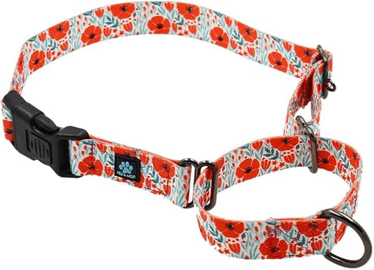 Max and Neo Patterned Martingale Dog Collar - We Donate a Collar to a Dog Rescue for Every Collar Sold (Extra-Small, RED Poppies)