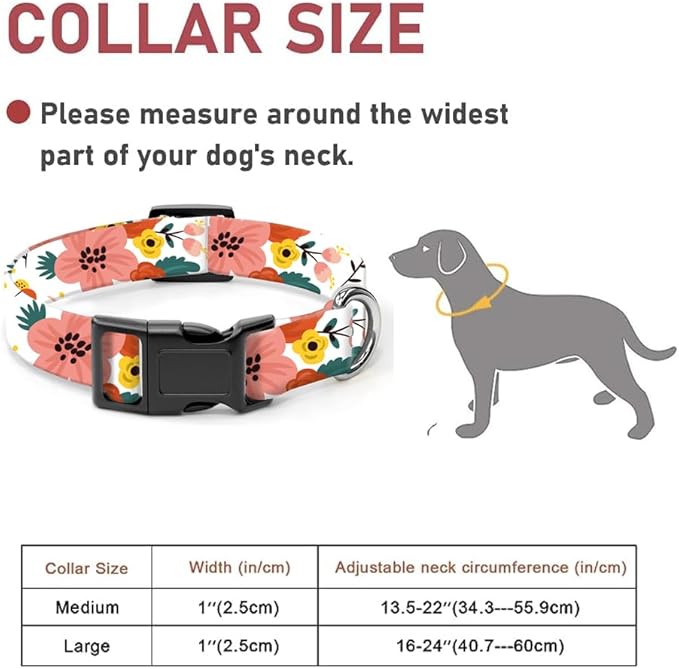 Dog Collar, Cute Dog Collar for Small Medium Large Dogs, Personalized Adjustable Soft Pet Collars with Quick Release Buckle for Walking Running, Cute Red Floral