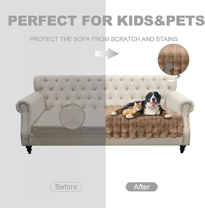 Waterproof Dog Bed Cover, Soft Plush Pet Blanket with Anti-Slip Back for Bed Couch Sofa, Furniture Protector for Small, Medium and Large Dogs and Cats (Lightbrown-Bubble, 30"x90")