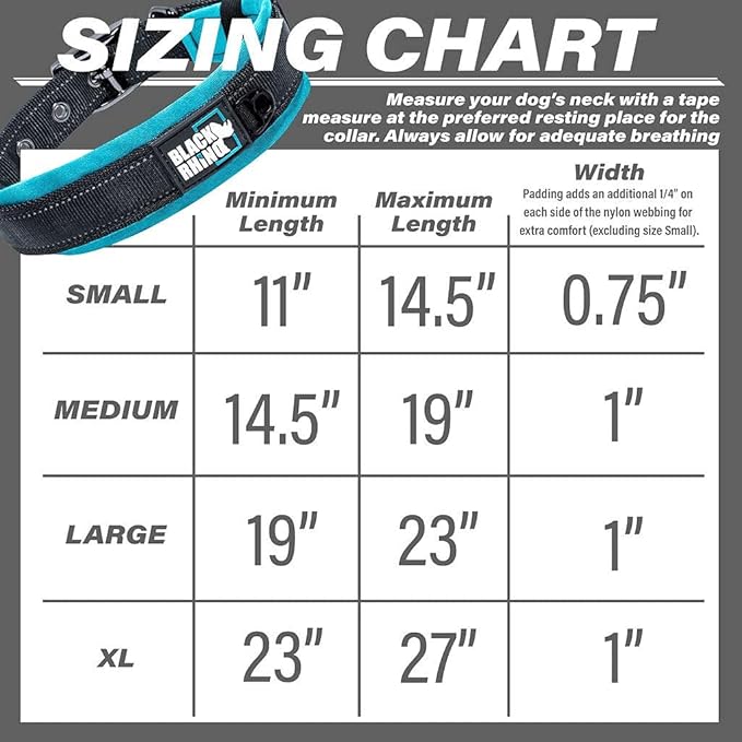 Black Rhino - The Comfort Collar Ultra Soft Neoprene Padded Dog Collar for All Breeds - Heavy Duty Adjustable Reflective Weatherproof (Small, Sport Blue/Bl)