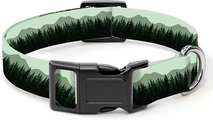 Dog Collar, Cute Dog Collar for Small Medium Large Dogs, Personalized Adjustable Soft Pet Collars with Quick Release Buckle for Walking Running, Black Mountain