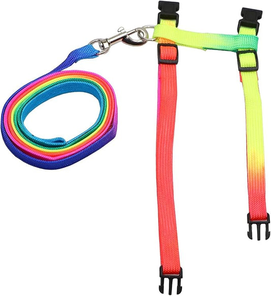 Hypeety Rabbit Harness Lead Leash Soft Nylon, Adorable Colorful Rainbow Adjustable Harness Collar, Outdoor Walking Buckle Leash