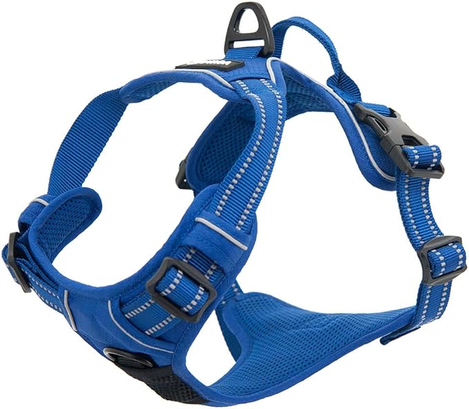 No Pull Dog Harness for Large Dogs, Dual Leash Attachments, Adjustable Soft but Strong Pet Harness with 3M Reflective Technology, Royal Blue Lattice Nylon, M (Chest: 20-25")