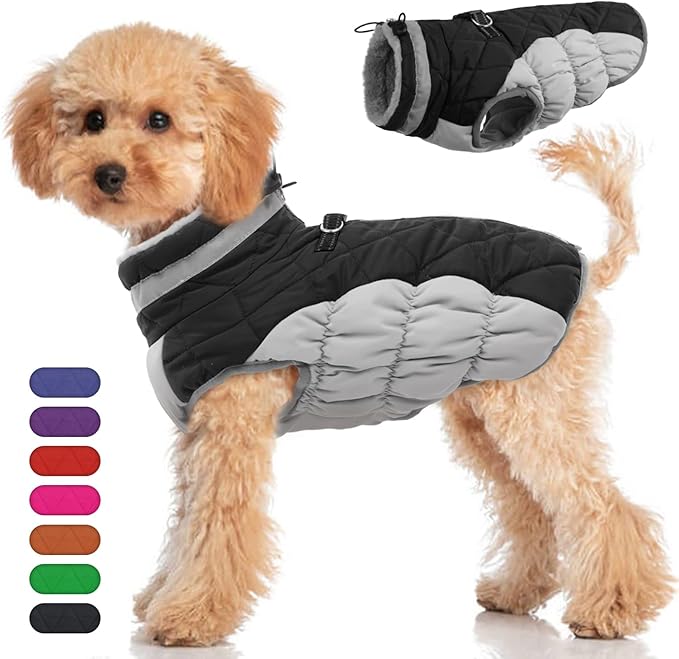 Winter Dog Coat,Large Dog Jacket,Waterproof Pet Jacket with Back Zipper,Pet Coat with Harness Built in,Warm Dogs Coat with Fleece Lined,Snow Jacket Clothes French Bulldog Shiba Inu,Black,L