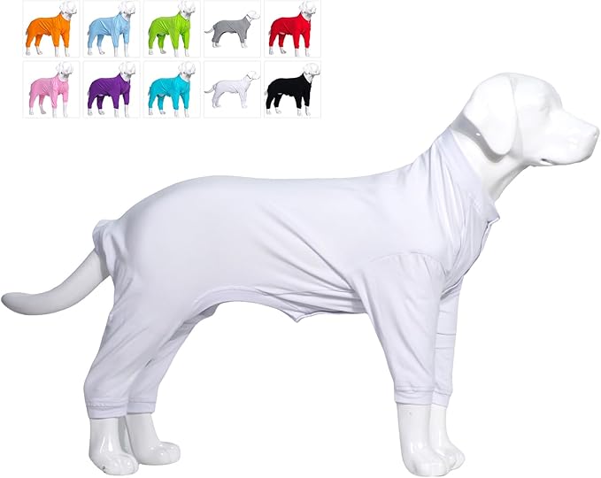 Lovelonglong Four Feet Dog Lightweight Pajamas, Pure Cotton Dog Jumpsuits 4 Legs Dog Onesies T-Shirt Stylish PJS Puppy Costume for Large Medium Small Dogs White XXXL