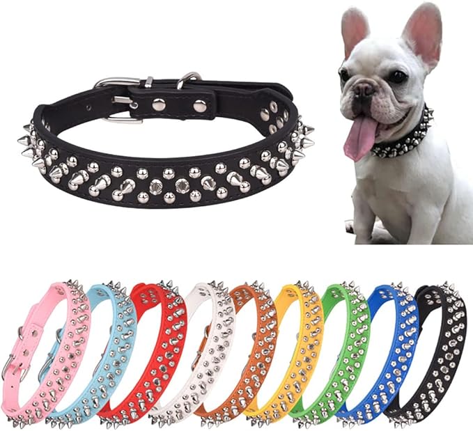 Spiked Dog Collar Soft Pu Leather Rivet Spike Studded Puppy Adjustable Cat Collars Black XXS