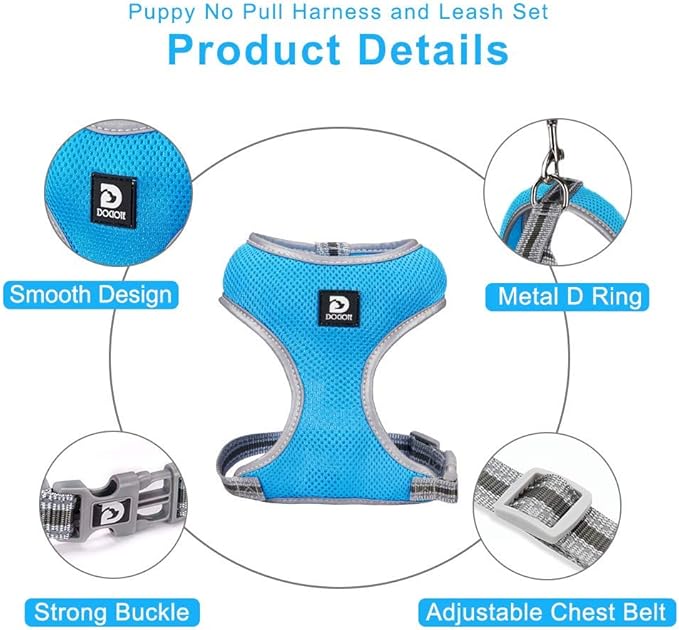 Puppy Harness and Leash Set- XS and Small Dog Harness - Adjustable Reflective Step in Harness for Dogs - Soft Mesh Comfort Fit No Pull No Choke (XS, Light Blue)
