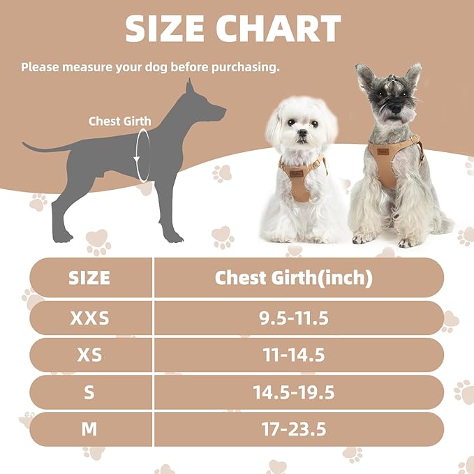 PUPTECK Dog Harness and Leash Set Small Sized, Step-in Cute Puppy Harness, Soft Lightweight Padded Vest, Escape Proof No Pull Pet Harnesses Easy for Walking, Khaki, M