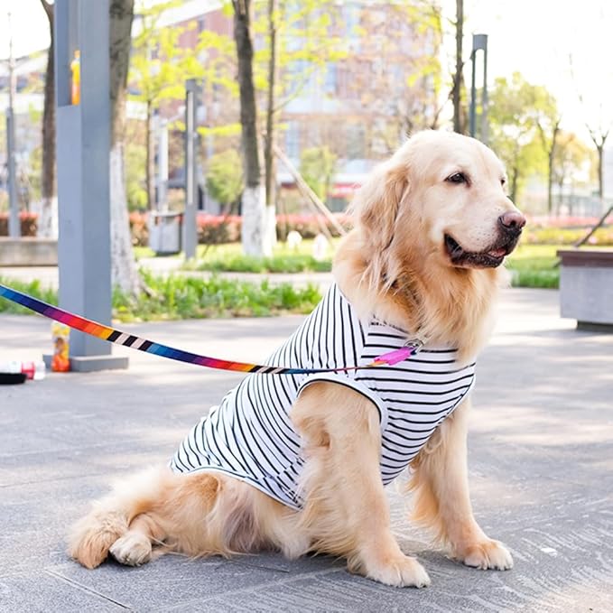 ANIAC Summer Dog Shirt for Medium Dog Girl Boy Cotton Striped Dog T-Shirt White Basic Tank Top Sleeveless Doggy Vest Cooling Pet Clothes for Dogs (White, 7XL (66-82 lbs))