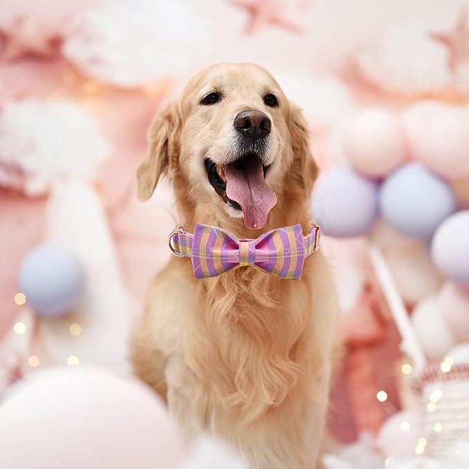 Girl Dog Collar, Pink Plaid Adjustable Dog Bow Collar Girl Pet Collar Bowtie Duarble Dog Collars for Small Medium Large Dog