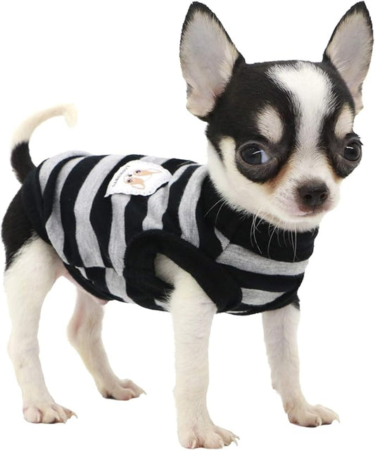 LOPHIPETS 100% Cotton Striped Dog Shirts for Small Dogs Chihuahua Puppy Clothes Tank Vest-Black and Gray Strips/XS