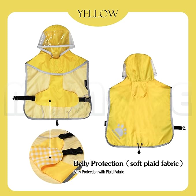 MAMORE Dog Raincoat Hooded Rain Jacket for Small Medium Large Dogs Slicker Poncho Bottom Waterproof Adjustable Reflective Breathable Leash Hole (Yellow, Medium)