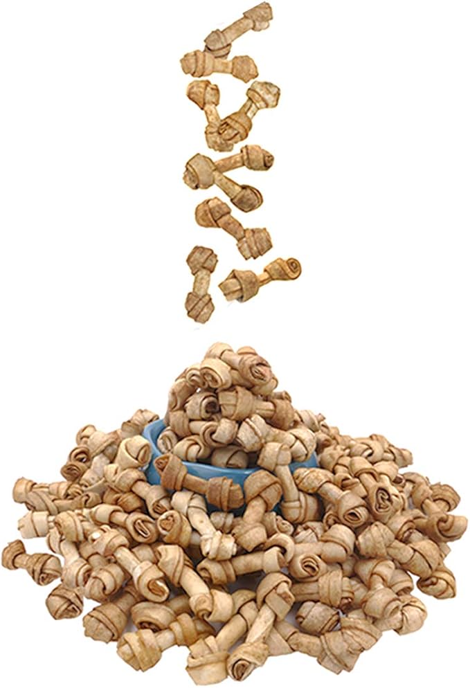 MON2SUN Dog Rawhide Knot Bones Small Rawhide Bones Mini Chews Chicken Flavour 2.5 Inch 100 Count for Puppy and Small Dogs