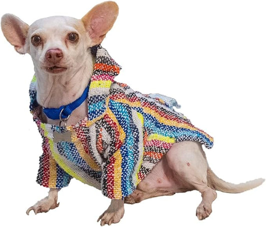 Mexican Dog Poncho Doggo Hoodie Baja Ponchos Blanket for Dogs Costume Pup Crew Pajamas Chihuahua Sweater Clothes from Small, Medium to Big Dog Made in Mexico with Recycled Fabric (5, Multicolor)
