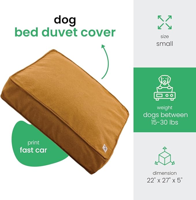 Molly Mutt Fast Car Dog Bed Duvet Cover, GOTS-Certified 100% Cotton Canvas Cover for Dog, Puppy, or Cat Bed, Durable, Washable, and Free of Harmful Chemicals, Small, 22"x27"x5", Mustard Yellow