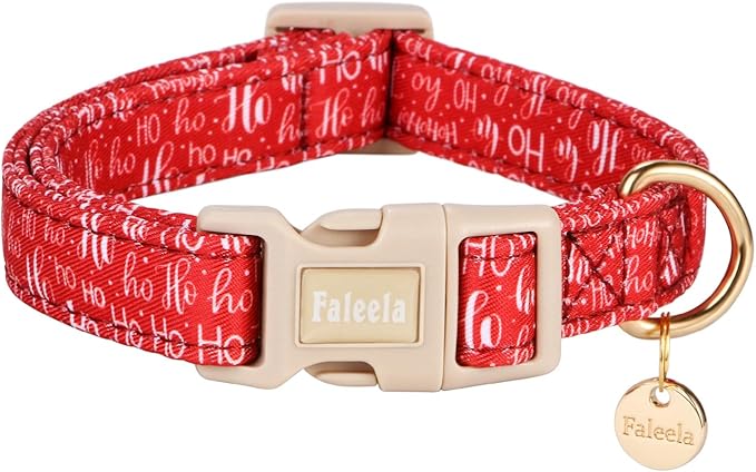 Faleela Dog Collar - Cute & Comfy Cotton Pet Collar, Adjustable Lightweight Design with Quick-Release Buckle, for Small, Medium & Large Dogs - Multiple Styles Available (Christmas, Large)