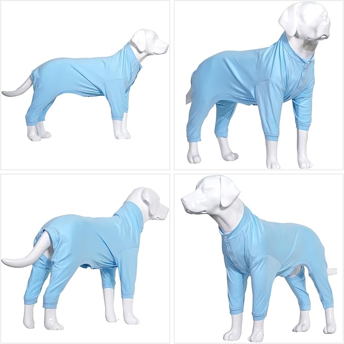 Lovelonglong Four Feet Dog Lightweight Pajamas, Pure Cotton Dog Jumpsuits 4 Legs Dog Onesies T-Shirt Stylish PJS Puppy Costume for Large Medium Small Dogs Lightblue XXL