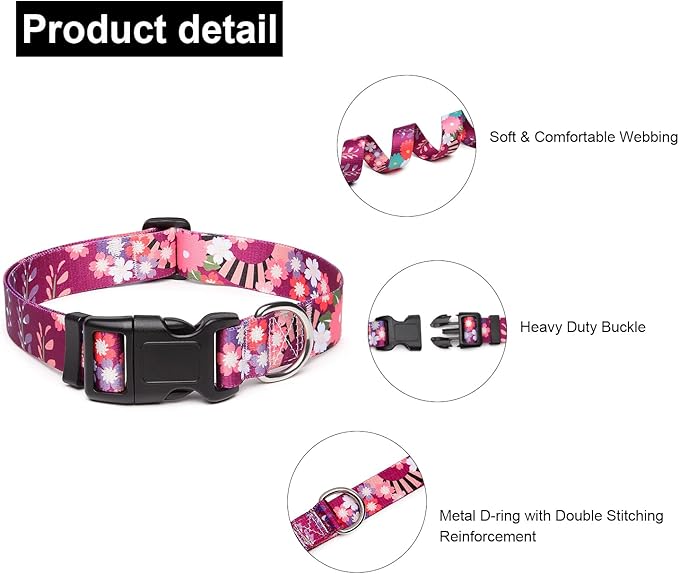 Adjustable Dog Collar with Patterns, Ultra Comfy Soft Nylon Breathable Pet Collar for Small Medium Large Dogs (S, Colorful Flower